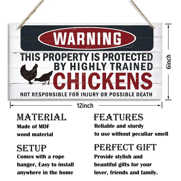 White_Funny_Warning_Signs,_The_Property_Is_Protected_By_Highly_Trained_Chicken_Sign,_Decorative_Wood_Hanging_Wood_Plaque,_Farmhouse_Home_Garden_Yard_Decor,_Door_Gate_Hanger,_Chicken_Farm_Decor