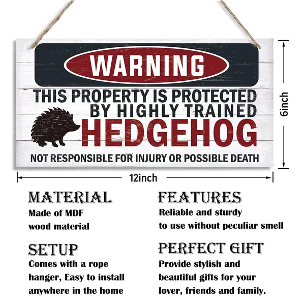 White_Warning_Signs,_The_Property_Is_Protected_By_Highly_Trained_Hedgehog_Sign,_Decorative_Wood_Hanging_Wood_Plaque,_Hedgehog_Decor,_Wood_Decoration_|_For_Yard_Street_Garden_Garage_Outdoor_Home