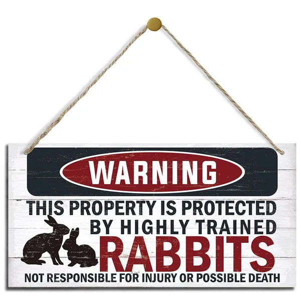 White_Funny_Warning_Signs,_The_Property_Is_Protected_By_Highly_Trained_Rabbits_Sign,_Decorative_Wood_Hanging_Wood_Plaque,_Rabbit_Warning_Decor_Outdoor,_Farm_Decor,_Rustic_Home_Decor_|_For_Front_Door