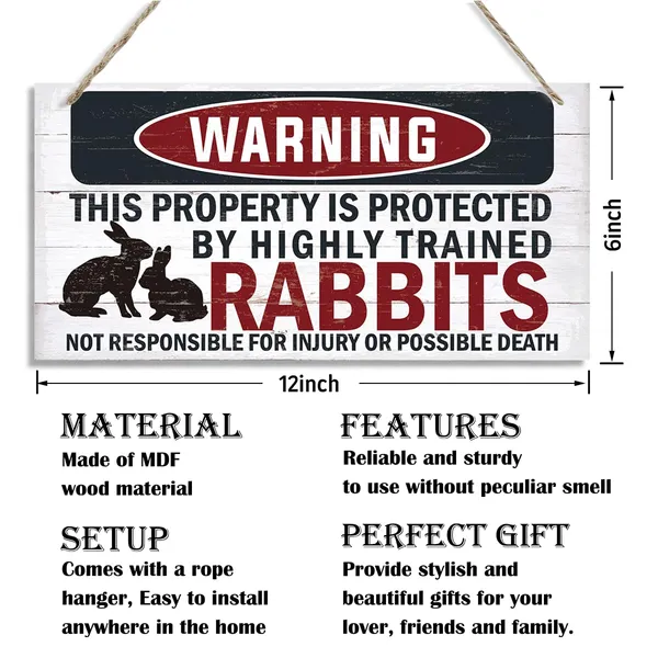 White_Funny_Warning_Signs,_The_Property_Is_Protected_By_Highly_Trained_Rabbits_Sign,_Decorative_Wood_Hanging_Wood_Plaque,_Rabbit_Warning_Decor_Outdoor,_Farm_Decor,_Rustic_Home_Decor_|_For_Front_Door