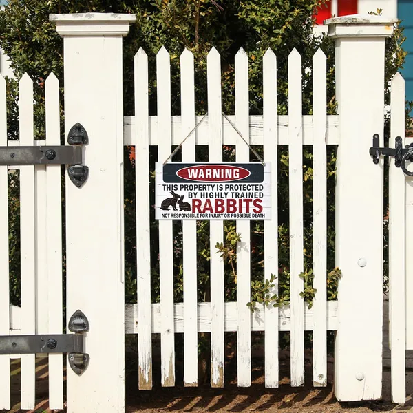 White_Funny_Warning_Signs,_The_Property_Is_Protected_By_Highly_Trained_Rabbits_Sign,_Decorative_Wood_Hanging_Wood_Plaque,_Rabbit_Warning_Decor_Outdoor,_Farm_Decor,_Rustic_Home_Decor_|_For_Front_Door