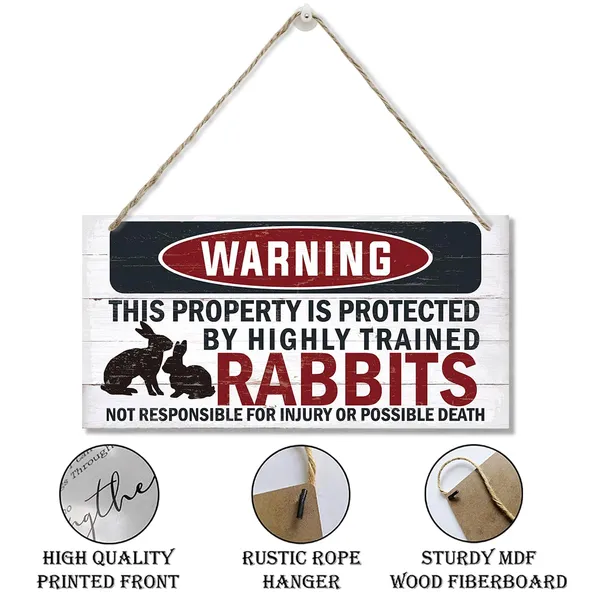 White_Funny_Warning_Signs,_The_Property_Is_Protected_By_Highly_Trained_Rabbits_Sign,_Decorative_Wood_Hanging_Wood_Plaque,_Rabbit_Warning_Decor_Outdoor,_Farm_Decor,_Rustic_Home_Decor_|_For_Front_Door