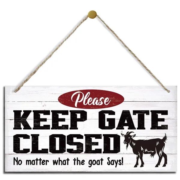 White_Warning_Signs,_Keep_Gate_Closed_Goat_Sign,_Decorative_Wood_Hanging_Wood_Plaque,_Warning_Animal_Goat_Sign,_Funny_Novelty_Caution_Goat_Sign_|_For_Farm_Fence_Decor,_Farmhouse_Home_Decor,_Gate_Sign