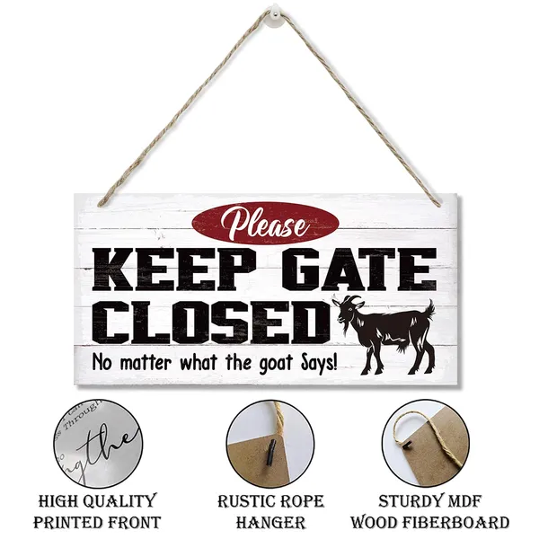 White_Warning_Signs,_Keep_Gate_Closed_Goat_Sign,_Decorative_Wood_Hanging_Wood_Plaque,_Warning_Animal_Goat_Sign,_Funny_Novelty_Caution_Goat_Sign_|_For_Farm_Fence_Decor,_Farmhouse_Home_Decor,_Gate_Sign