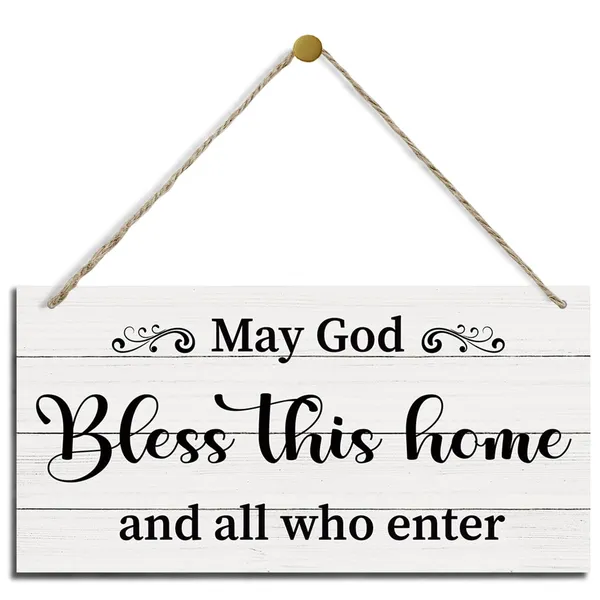 White_May_God_Bless_This_Home_And_All_Who_Enter_Sign,_Welcome_Decor,_Hanging_Printed_Wooden_Plaque_Decor,_Front_Door_Decor_|_For_Porch,_Rustic_Door_Sign,_Farmhouse_Home_Decor,_Housewarming_Decor
