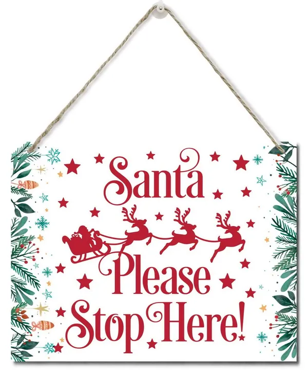 White_Merry_Christmas_Wooden_Door_Hanging_Sign,_Santa_Please_Stop_Here",_Merry_Christmas_Sign,_Christmas_Decor,_Christmas_Party_Supplies_Favors,_Christmas_Gift_10_X_7.8_In