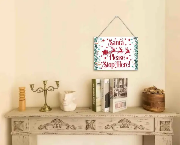 White_Merry_Christmas_Wooden_Door_Hanging_Sign,_Santa_Please_Stop_Here",_Merry_Christmas_Sign,_Christmas_Decor,_Christmas_Party_Supplies_Favors,_Christmas_Gift_10_X_7.8_In