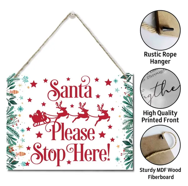White_Merry_Christmas_Wooden_Door_Hanging_Sign,_Santa_Please_Stop_Here",_Merry_Christmas_Sign,_Christmas_Decor,_Christmas_Party_Supplies_Favors,_Christmas_Gift_10_X_7.8_In