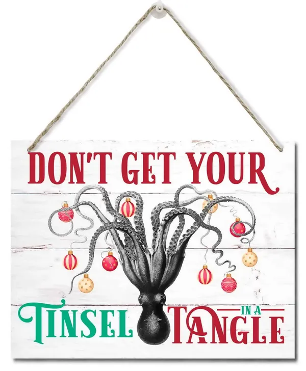 White_Beach_Christmas_Wooden_Door_Hanging_Sign,_Don'T_Get_Your_Tinsel_In_A_Tangle",_Merry_Christmas_Sign,_Beach_House_Christmas_Decor,_Christmas_Party_Supplies_Favors,_Funny_Christmas_Gift_10_X_7.8_In