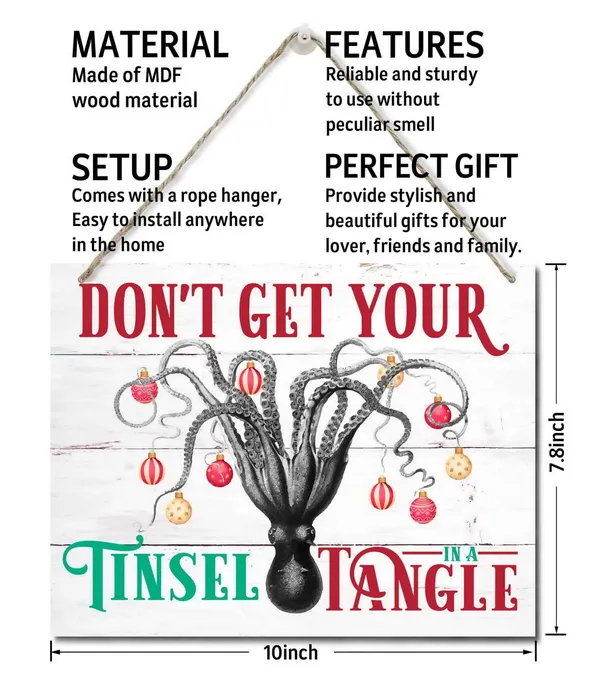 White_Beach_Christmas_Wooden_Door_Hanging_Sign,_Don'T_Get_Your_Tinsel_In_A_Tangle",_Merry_Christmas_Sign,_Beach_House_Christmas_Decor,_Christmas_Party_Supplies_Favors,_Funny_Christmas_Gift_10_X_7.8_In