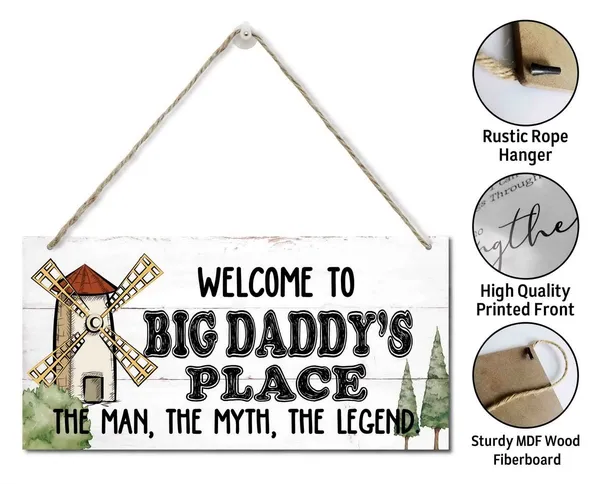 White_Welcome_To_Big_Daddy'S_Place_The_Man,_The_Myth,_The_Legend_Wood_Decor_Sign_Rustic_Style_Sign,_Hanging_Wood_Sign_Home_Decor,_Printed_Wood_Sign,_Home_Sign,_Gift_|_For_Grandpa_12X6_Inch