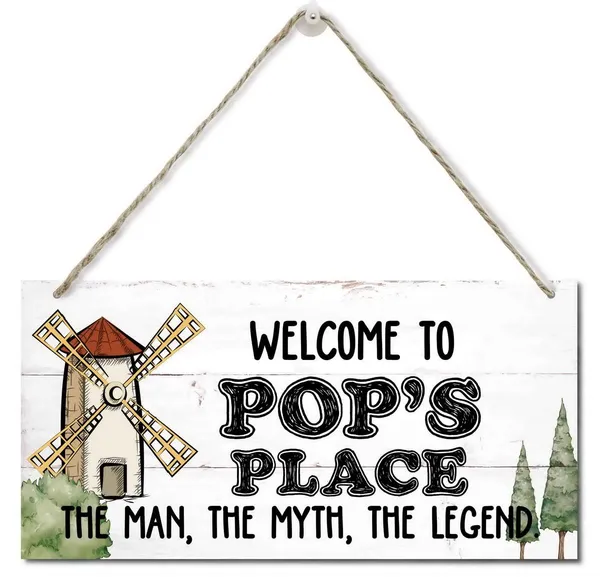 White_Welcome_To_Pop'S_Place_The_Man,_The_Myth,_The_Legend_Wood_Decor_Sign_Rustic_Style_Sign,_Hanging_Wood_Sign_Home_Decor,_Printed_Wood_Sign,_Home_Sign,_Gift_|_For_Grandpa_12X6_Inch