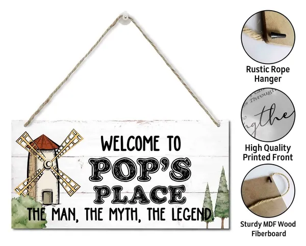 White_Welcome_To_Pop'S_Place_The_Man,_The_Myth,_The_Legend_Wood_Decor_Sign_Rustic_Style_Sign,_Hanging_Wood_Sign_Home_Decor,_Printed_Wood_Sign,_Home_Sign,_Gift_|_For_Grandpa_12X6_Inch