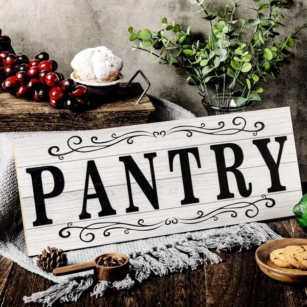 White_Pantry_Sign_Pantry_Wall_Decor_Farmhouse_Pantry_Sign_Wooden_Rustic_Pantry_Sign_Retro_Pantry_Hanging_Sign_Wooden_Art_Printed_Decor_|_For_Home_Pantry_Room_Holiday_Decoration,_16_X_6_Inches_(White)