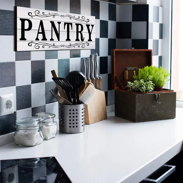 White_Pantry_Sign_Pantry_Wall_Decor_Farmhouse_Pantry_Sign_Wooden_Rustic_Pantry_Sign_Retro_Pantry_Hanging_Sign_Wooden_Art_Printed_Decor_|_For_Home_Pantry_Room_Holiday_Decoration,_16_X_6_Inches_(White)