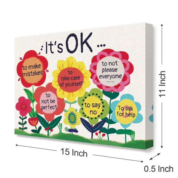 Multicolor_It'S_Ok_Colorful_Flowers_Inspirational_Quote_Canvas_Framed_Wall_Art,_Cute_Motivational_Canvas_Framed_Print_|_For_Teens_Girls_Home_Bedroom_Dorm_Office_Wall_Decor_15"_X_12"