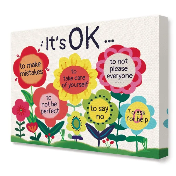 Multicolor_It'S_Ok_Colorful_Flowers_Inspirational_Quote_Canvas_Framed_Wall_Art,_Cute_Motivational_Canvas_Framed_Print_|_For_Teens_Girls_Home_Bedroom_Dorm_Office_Wall_Decor_15"_X_12"