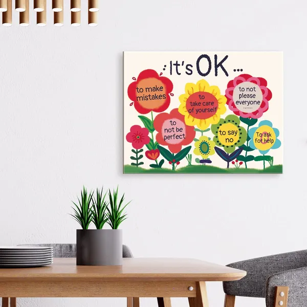 Multicolor_It'S_Ok_Colorful_Flowers_Inspirational_Quote_Canvas_Framed_Wall_Art,_Cute_Motivational_Canvas_Framed_Print_|_For_Teens_Girls_Home_Bedroom_Dorm_Office_Wall_Decor_15"_X_12"