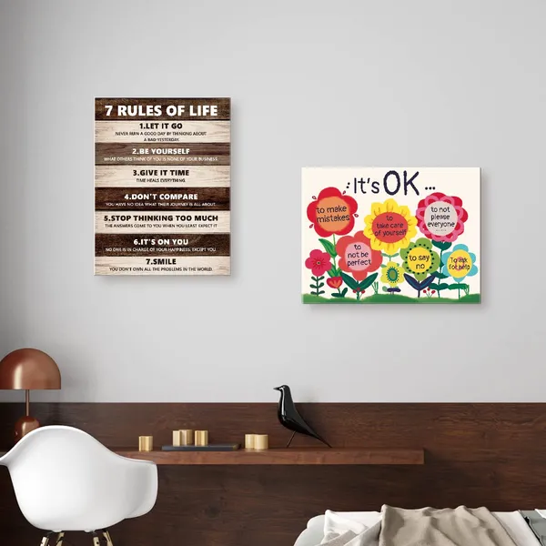 Multicolor_It'S_Ok_Colorful_Flowers_Inspirational_Quote_Canvas_Framed_Wall_Art,_Cute_Motivational_Canvas_Framed_Print_|_For_Teens_Girls_Home_Bedroom_Dorm_Office_Wall_Decor_15"_X_12"