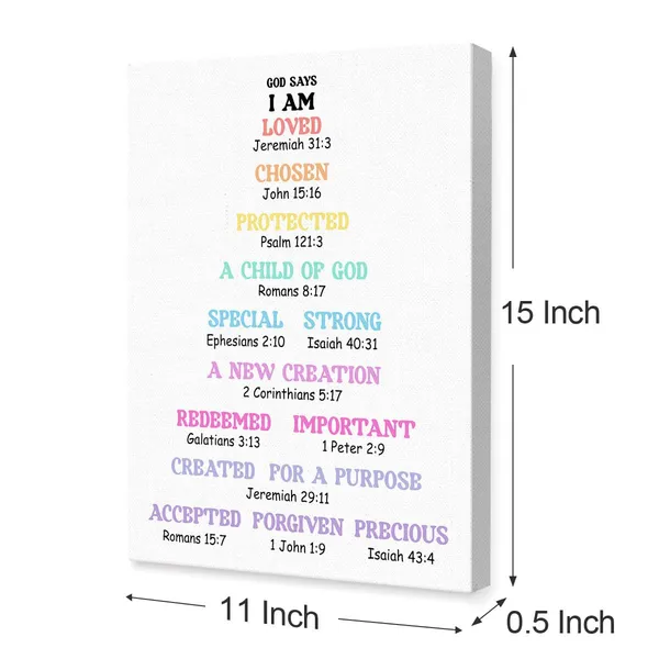 Multicolor_Biblical_Affirmations_|_For_Kids_Canvas_Wall_Art,Who_God_Says_I_Am_Motivational_Quote_Artwork_Painting_Prints_Poster_Ready_To_Hang_|_For_Kids_Teens_Classroom_Nursery_Read_Room_Wall_Decor,12_X_16_Inch_Y450