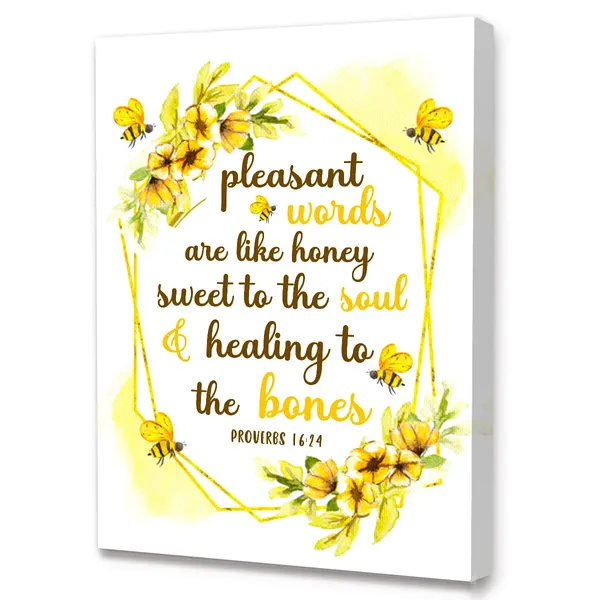 Brown_Pleasant_Words_Are_Like_Honey_Bible_Wall_Art_Canvas,Verses_Christian_Canvas_Framed_Wall_Art_Ready_To_Hang_|_For_Girls_Women_Christians_Bedroom_Office_Livingroom_Home_Wall_Decor_12''X15''