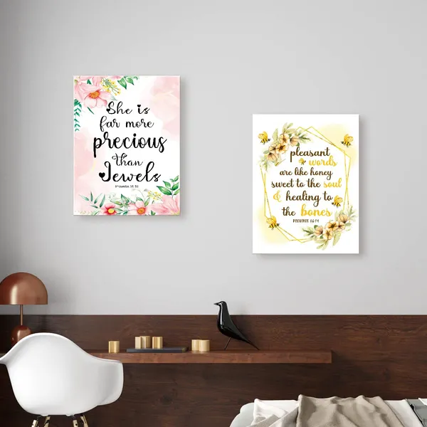 Brown_Pleasant_Words_Are_Like_Honey_Bible_Wall_Art_Canvas,Verses_Christian_Canvas_Framed_Wall_Art_Ready_To_Hang_|_For_Girls_Women_Christians_Bedroom_Office_Livingroom_Home_Wall_Decor_12''X15''