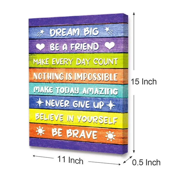 Multicolor_Dream_Big_Inspirational_Canvas_Wall_Art,Be_Brave_Positive_Moticational_Canvas_Framed_Wall_Art_Ready_To_Hang_|_For_Kids_Girls_Boys_Living_Room_Nursery_Home_Bedroom_School_Decor_12''X15''