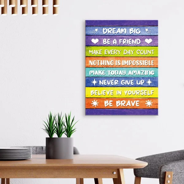 Multicolor_Dream_Big_Inspirational_Canvas_Wall_Art,Be_Brave_Positive_Moticational_Canvas_Framed_Wall_Art_Ready_To_Hang_|_For_Kids_Girls_Boys_Living_Room_Nursery_Home_Bedroom_School_Decor_12''X15''