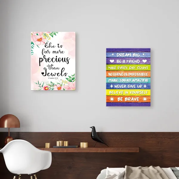 Multicolor_Dream_Big_Inspirational_Canvas_Wall_Art,Be_Brave_Positive_Moticational_Canvas_Framed_Wall_Art_Ready_To_Hang_|_For_Kids_Girls_Boys_Living_Room_Nursery_Home_Bedroom_School_Decor_12''X15''