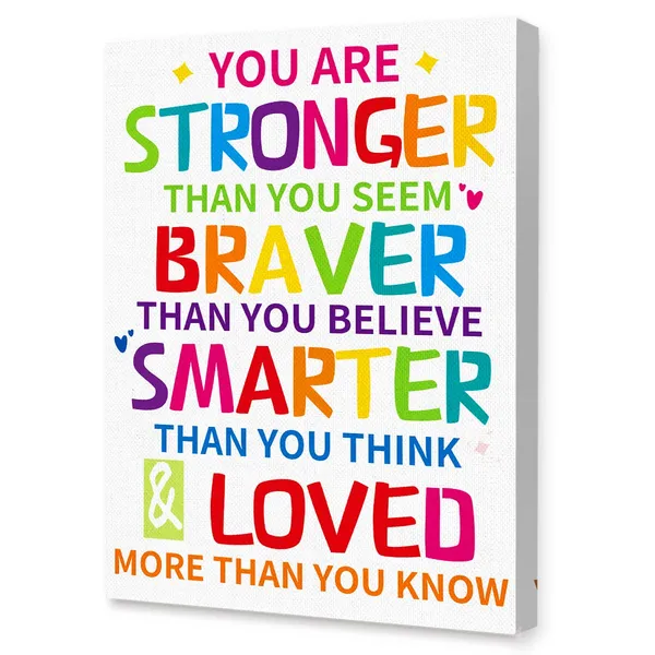 Multicolor_You_Are_Strong_Inspirational_Canvas_Framed_Wall,_Kids_Affirmation_Motivational_Canvas_Framed_Print_|_For_Kids_Teens_Boys_Girls_Home_Bedroom_Dorm_Classroom_Nursery_Wall_Decor_12"_X_15"