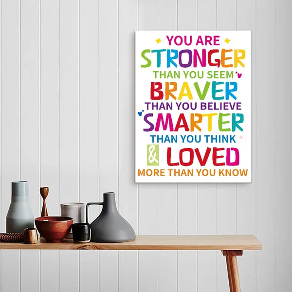 Multicolor_You_Are_Strong_Inspirational_Canvas_Framed_Wall,_Kids_Affirmation_Motivational_Canvas_Framed_Print_|_For_Kids_Teens_Boys_Girls_Home_Bedroom_Dorm_Classroom_Nursery_Wall_Decor_12"_X_15"