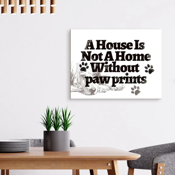 White_Decor_A_House_Is_Not_A_Home_Without_Paw_Prints_Funny_Dog_Canvas_Wall_Art_Prints_Decoration_|_For_Home_Bedroom_Girl_Room_Office,Dog_Lovers_Girls_Women_Gifts,14X11_Inch