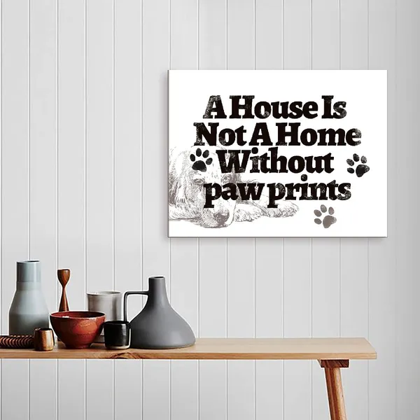 White_Decor_A_House_Is_Not_A_Home_Without_Paw_Prints_Funny_Dog_Canvas_Wall_Art_Prints_Decoration_|_For_Home_Bedroom_Girl_Room_Office,Dog_Lovers_Girls_Women_Gifts,14X11_Inch