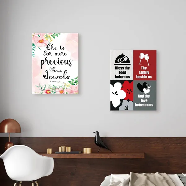 Multicolor_Bless_The_Food_Be|_Fore_Us_Inspirational_Bible_Wall_Art_Canvas,Verses_Christian_Canvas_Framed_Wall_Art_Ready_To_Hang_|_For_Girls_Women_Christians_Bedroom_Office_Livingroom_Home_Wall_Decor_12''X15''