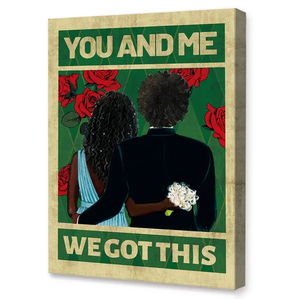 Multicolor_You_And_Me_We_Got_This_Black_Couple_Bride_And_Groom_Wedding_Day_Canvas_Wall_Art_Prints_Decoration_|_For_Home_Bedroom_Wedding_Room,Wedding_Anniversary_Gifts_|_For_Bride_Groom_Husband_Wife_Couple,11X14_Inch