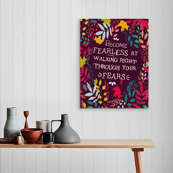Multicolor_Become_Fearless_By_Walking_Right_Canvas_Wall_Art,Color_Flower_Inspirational_Quotes_Canvas_Framed_Prints_Wall_Art_Ready_To_Hang_|_For_Girls_Women_Sister_Bedroom_Home_Dorm_Wall_Decor_12''X15''