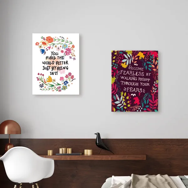 Multicolor_Become_Fearless_By_Walking_Right_Canvas_Wall_Art,Color_Flower_Inspirational_Quotes_Canvas_Framed_Prints_Wall_Art_Ready_To_Hang_|_For_Girls_Women_Sister_Bedroom_Home_Dorm_Wall_Decor_12''X15''