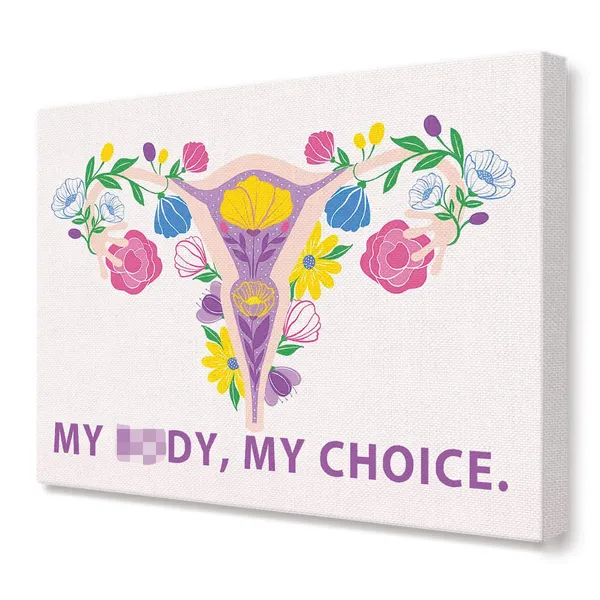 Pink_My_Body_My_Choice_Canvas_Wall_Art,Purple_Flower_Feminist_Canvas_Human_Rights_Framed_Prints_Wall_Art_Ready_To_Hang_|_For_Girl_Women_Sisters_Office_Apartment_Bedroom_Home_Wall_Decor
