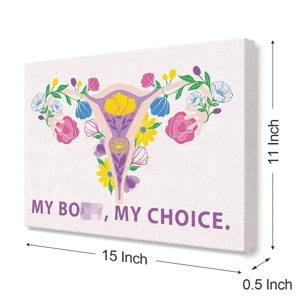 Pink_My_Body_My_Choice_Canvas_Wall_Art,Purple_Flower_Feminist_Canvas_Human_Rights_Framed_Prints_Wall_Art_Ready_To_Hang_|_For_Girl_Women_Sisters_Office_Apartment_Bedroom_Home_Wall_Decor