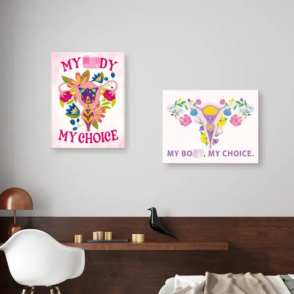 Pink_My_Body_My_Choice_Canvas_Wall_Art,Purple_Flower_Feminist_Canvas_Human_Rights_Framed_Prints_Wall_Art_Ready_To_Hang_|_For_Girl_Women_Sisters_Office_Apartment_Bedroom_Home_Wall_Decor