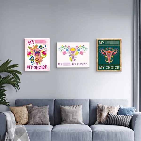Pink_My_Body_My_Choice_Canvas_Wall_Art,Purple_Flower_Feminist_Canvas_Human_Rights_Framed_Prints_Wall_Art_Ready_To_Hang_|_For_Girl_Women_Sisters_Office_Apartment_Bedroom_Home_Wall_Decor