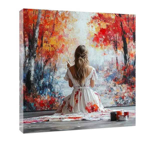 Multicolor_Abstract_24_X_24_Inch,_Wooden_Framed_Canvas_Painting_|_For_Bedroom,_Living_Room,_Study_Room_&_Office_|_Pine_Wood_Frame_(61_X_61_Cms)