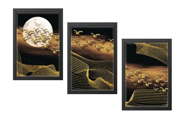 Black__Abstract_Hd_Print_Painting_Set_Of_3_With_Frame_|_For_Home,_Living_Room_Gallery_&_Office,_Black_Frame,_Size_-_13.50_X_19.50_Inch,_Sf279