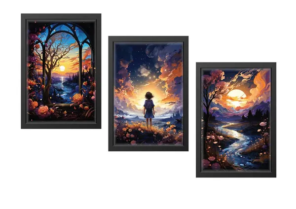 Black__Abstract_Hd_Print_Painting_Set_Of_3_With_Frame_|_For_Home,_Living_Room_Gallery_&_Office,_Black_Frame,_Size_-_13.50_X_19.50_Inch,_Sf308