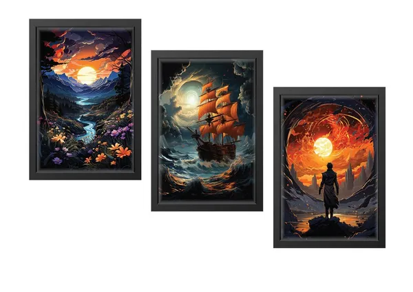 Black__Abstract_Hd_Print_Painting_Set_Of_3_With_Frame_|_For_Home,_Living_Room_Gallery_&_Office,_Black_Frame,_Size_-_13.50_X_19.50_Inch,_Sf321