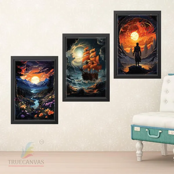 Black__Abstract_Hd_Print_Painting_Set_Of_3_With_Frame_|_For_Home,_Living_Room_Gallery_&_Office,_Black_Frame,_Size_-_13.50_X_19.50_Inch,_Sf321