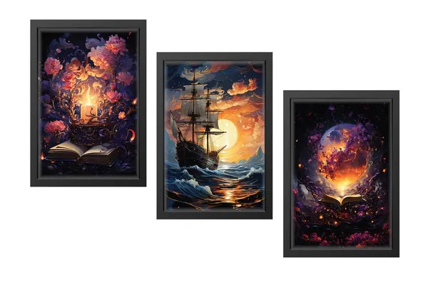 Black__Abstract_Hd_Print_Painting_Set_Of_3_With_Frame_|_For_Home,_Living_Room_Gallery_&_Office,_Black_Frame,_Size_-_13.50_X_19.50_Inch,_Sf323