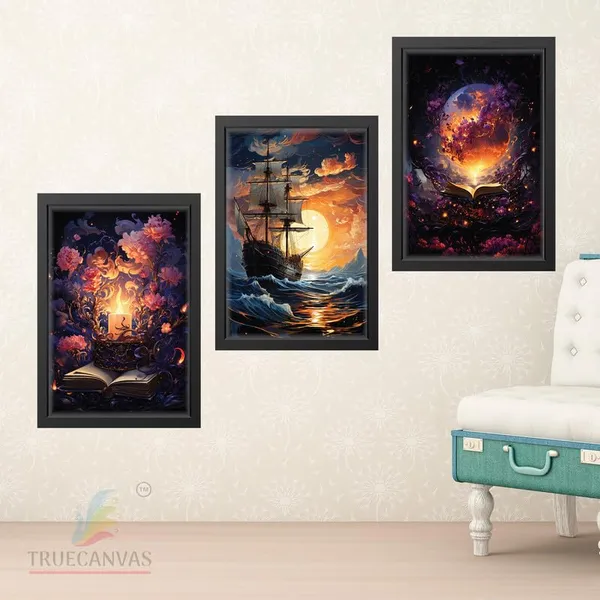 Black__Abstract_Hd_Print_Painting_Set_Of_3_With_Frame_|_For_Home,_Living_Room_Gallery_&_Office,_Black_Frame,_Size_-_13.50_X_19.50_Inch,_Sf323