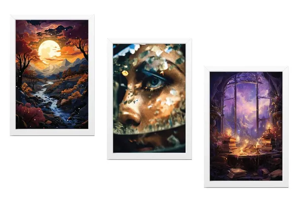 White__Abstract_Hd_Print_Painting_Set_Of_3_With_Frame_|_For_Home,_Living_Room_Gallery_&_Office,_White_Frame,_Size_-_13.50_X_19.50_Inch,_Sf307