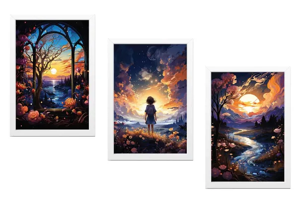 White__Abstract_Hd_Print_Painting_Set_Of_3_With_Frame_|_For_Home,_Living_Room_Gallery_&_Office,_White_Frame,_Size_-_13.50_X_19.50_Inch,_Sf308